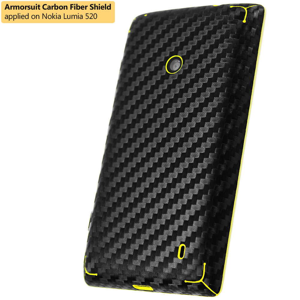Nokia Lumia 520 Screen Protector + Black Carbon Fiber Skin