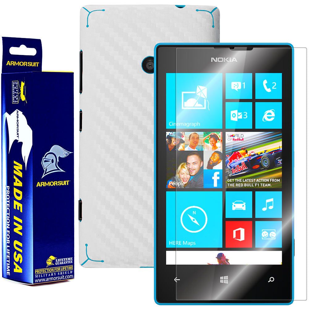 Nokia Lumia 520 Screen Protector + White Carbon Fiber Skin