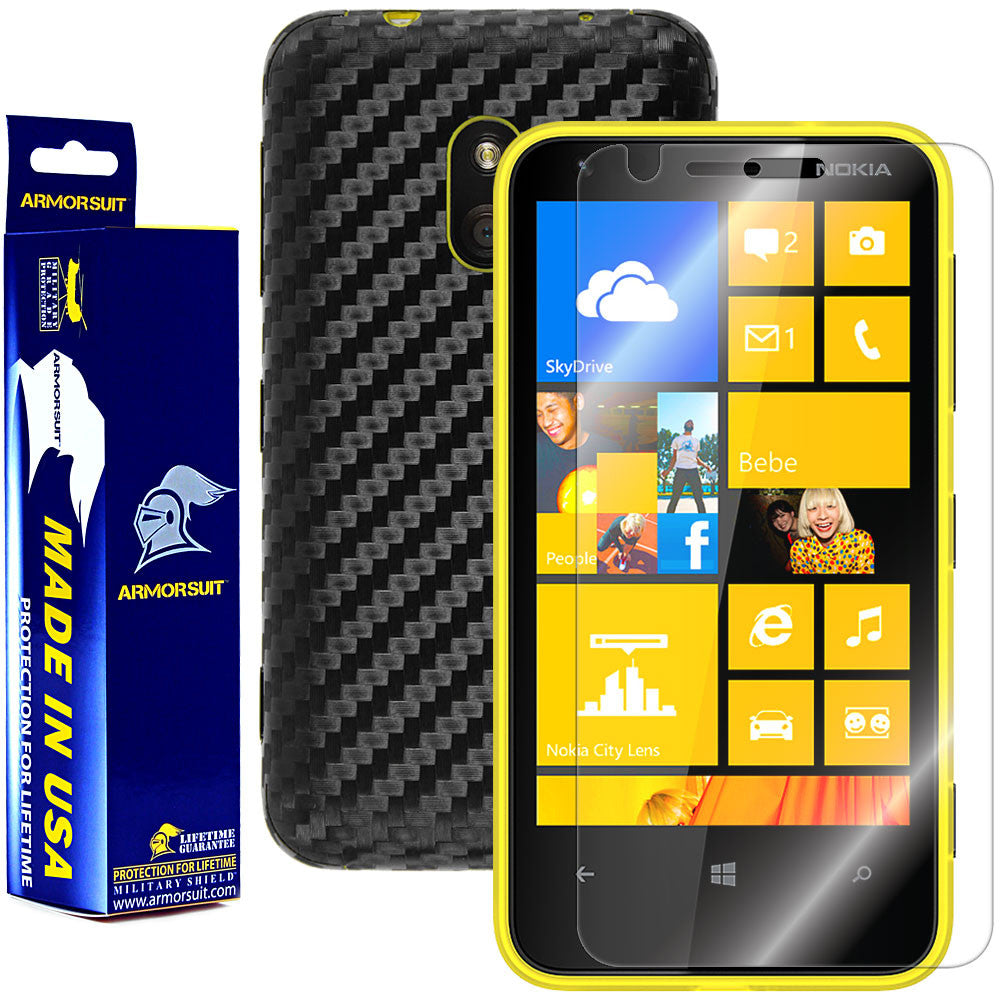 Nokia Lumia 620 Screen Protector + Black Carbon Fiber Film Protector