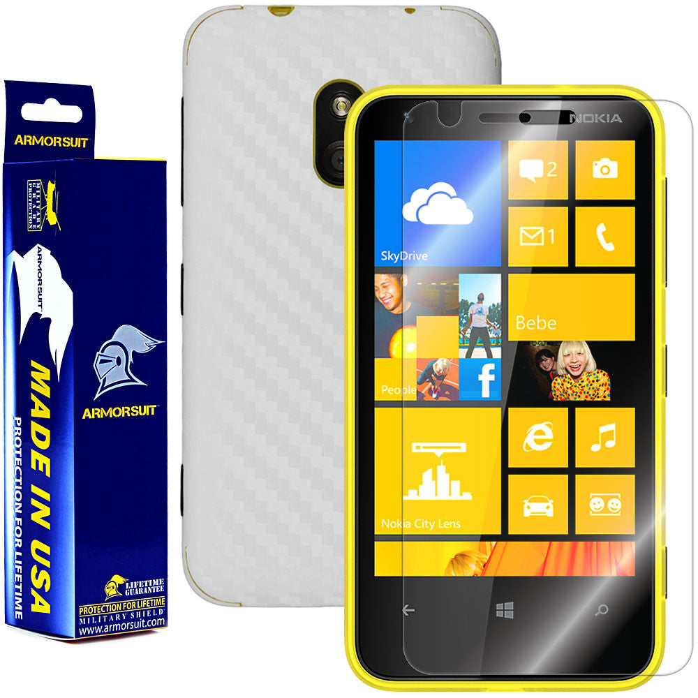 Nokia Lumia 620 Screen Protector + White Carbon Fiber Film Protector