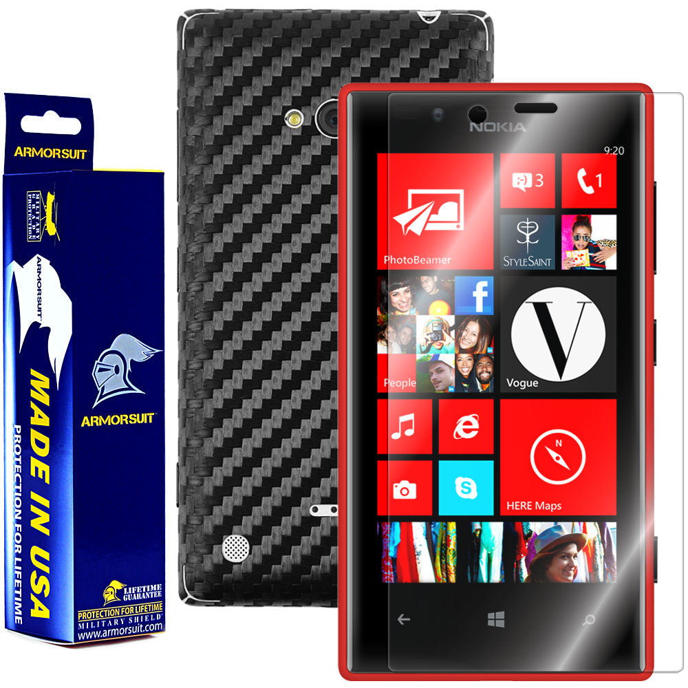 Nokia Lumia 720 Screen Protector + Black  Carbon Fiber Film Protector