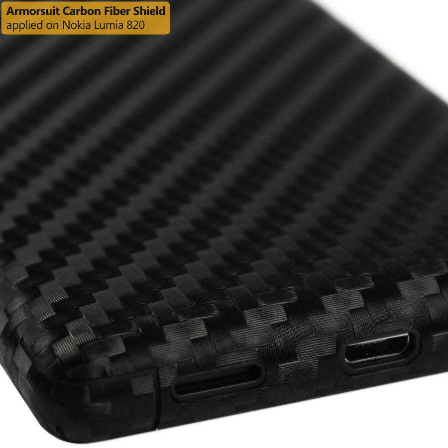 Nokia Lumia 820 Screen Protector + Black Carbon Fiber Skin Protector