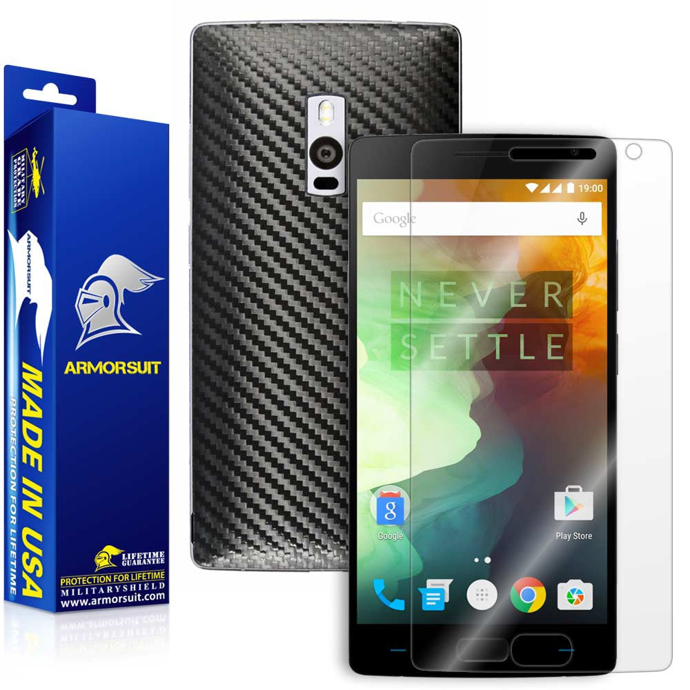 OnePlus 2 Screen Protector + Black Carbon Fiber Skin
