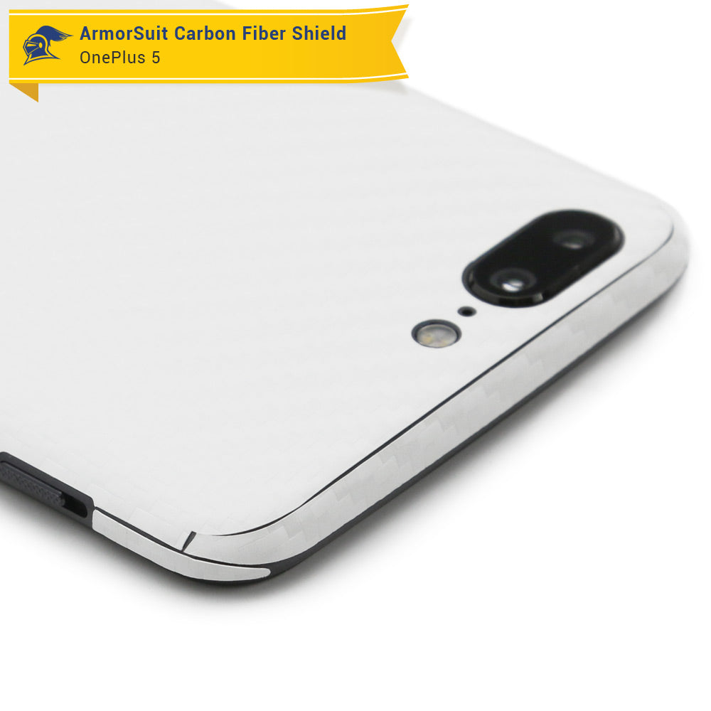 OnePlus 5 Screen Protector + White Carbon Fiber Skin
