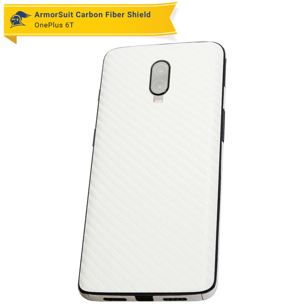 OnePlus 6T Screen Protector + White Carbon Fiber Skin