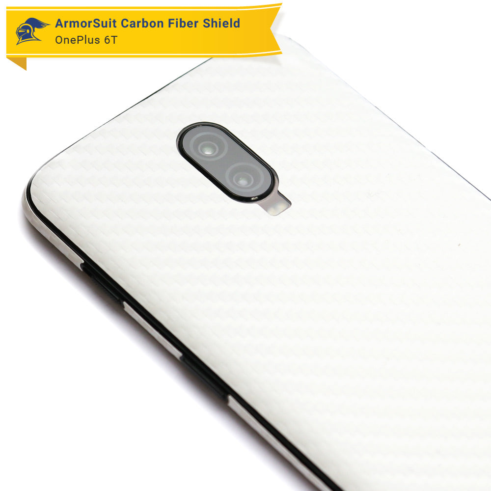OnePlus 6T Screen Protector + White Carbon Fiber Skin