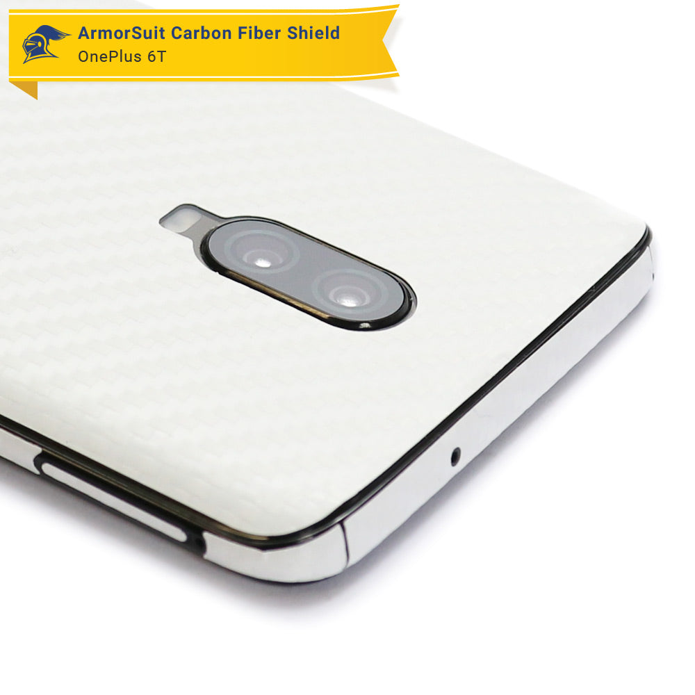 OnePlus 6T Screen Protector + White Carbon Fiber Skin