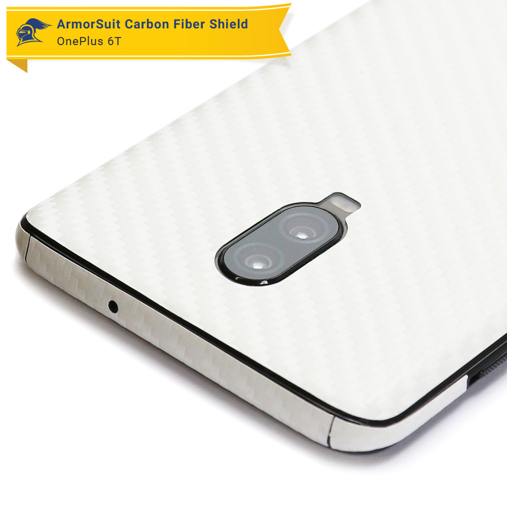 OnePlus 6T Screen Protector + White Carbon Fiber Skin