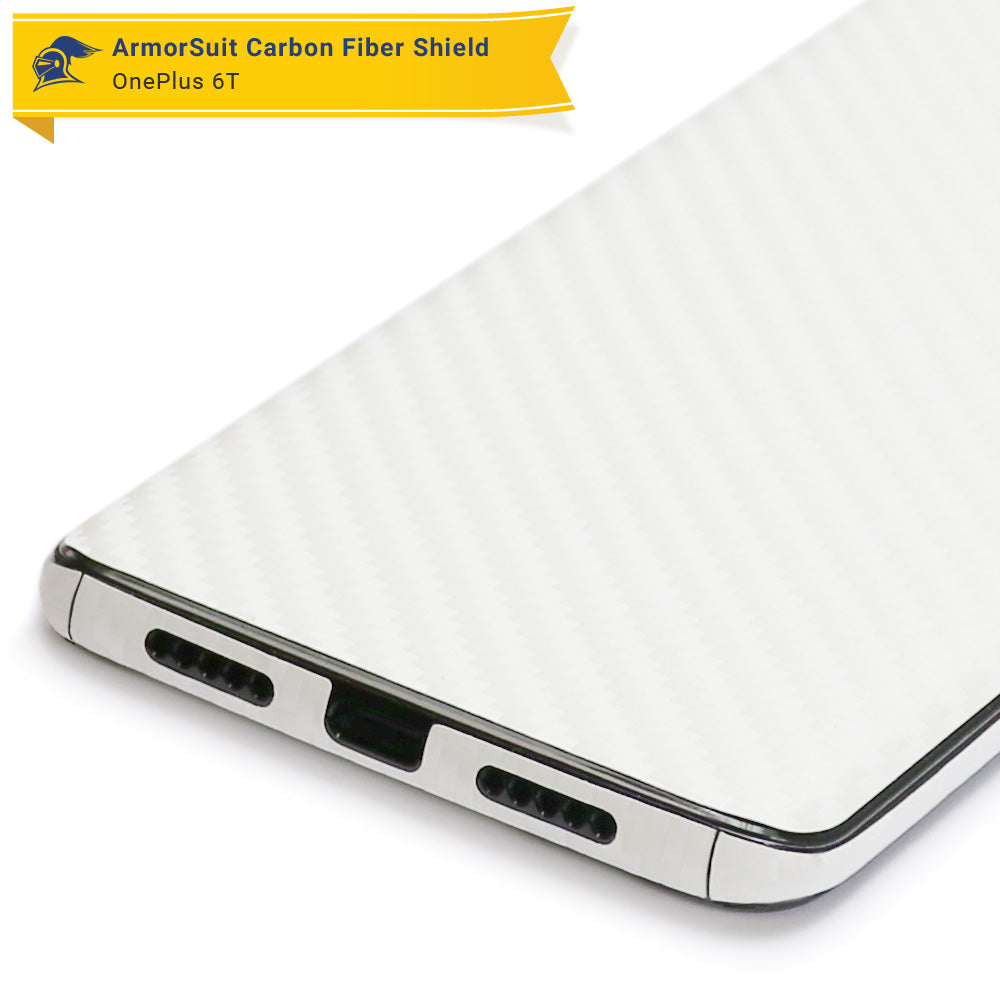 OnePlus 6T Screen Protector + White Carbon Fiber Skin