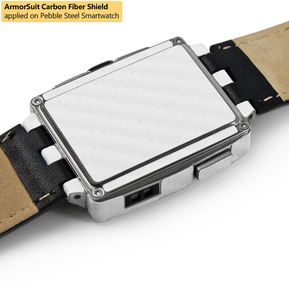 Pebble Steel Smartwatch Screen Protector + White Carbon Fiber Skin