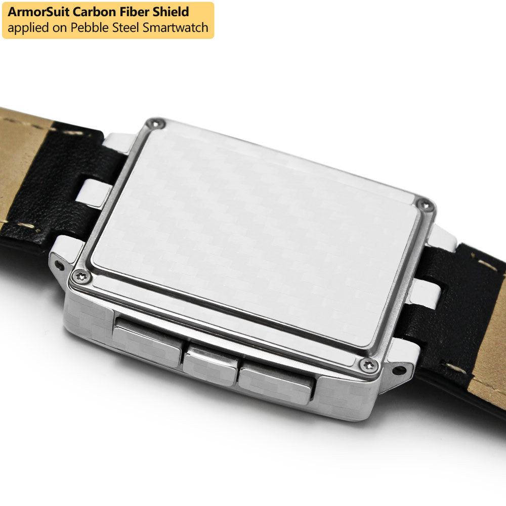 Pebble Steel Smartwatch Screen Protector + White Carbon Fiber Skin