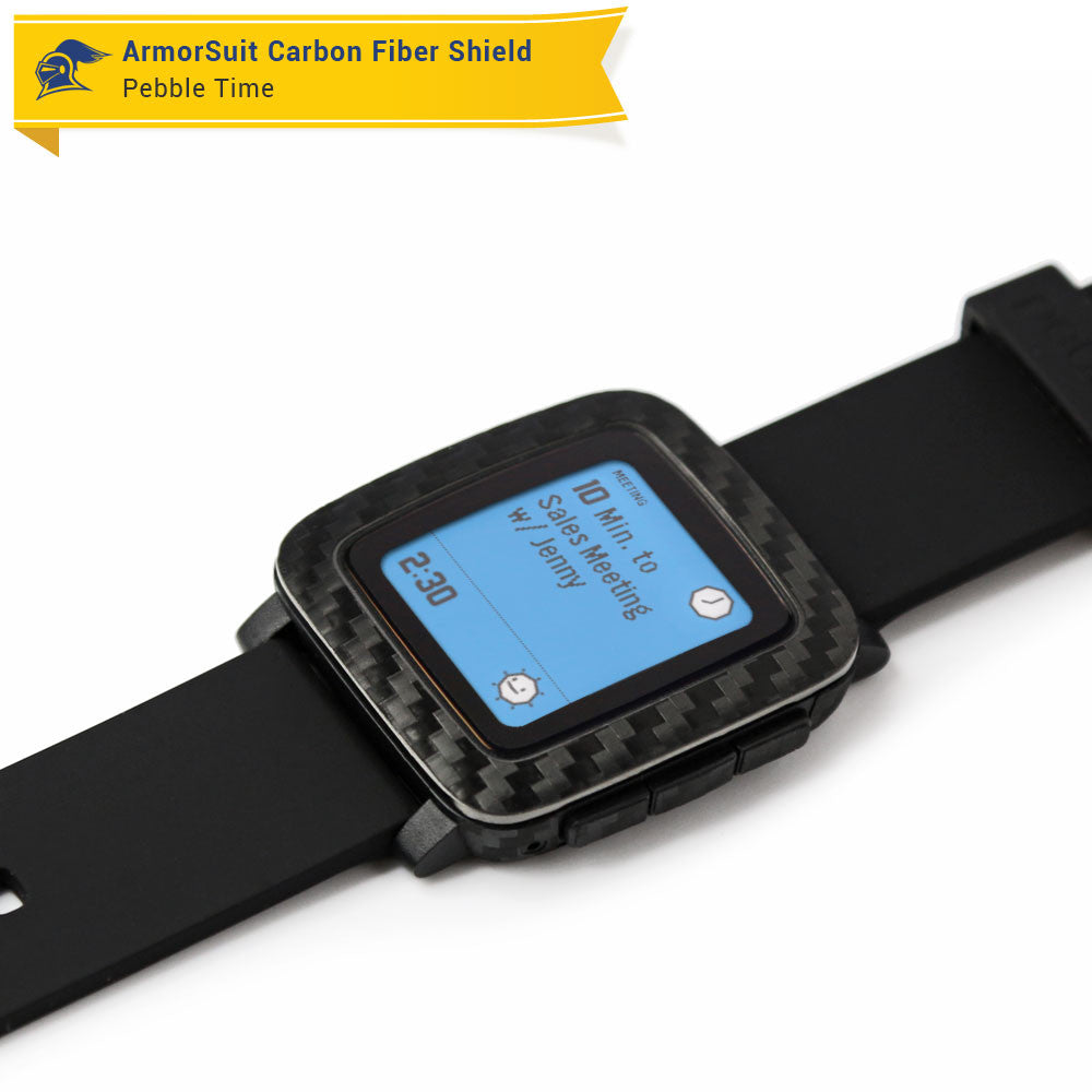 Pebble Time Screen Protector + Black Carbon Fiber Skin
