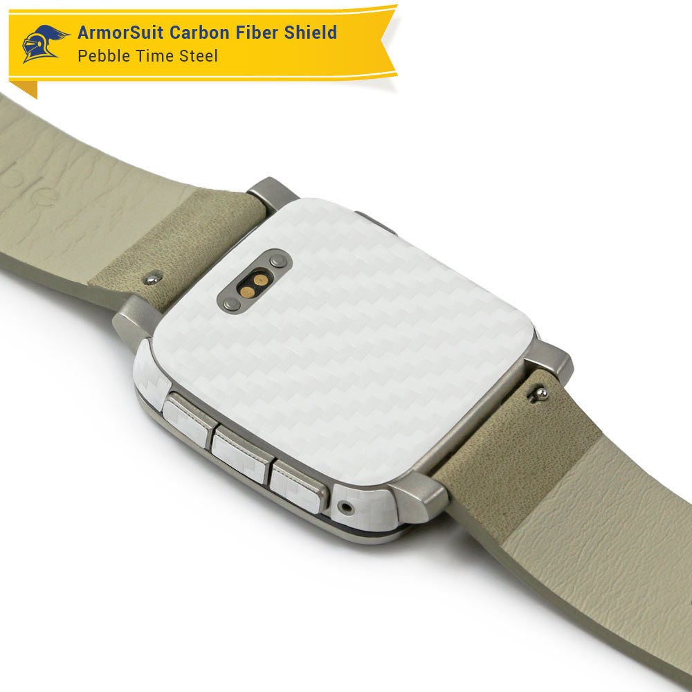 Pebble Time Steel Screen Protector + White Carbon Fiber Skin