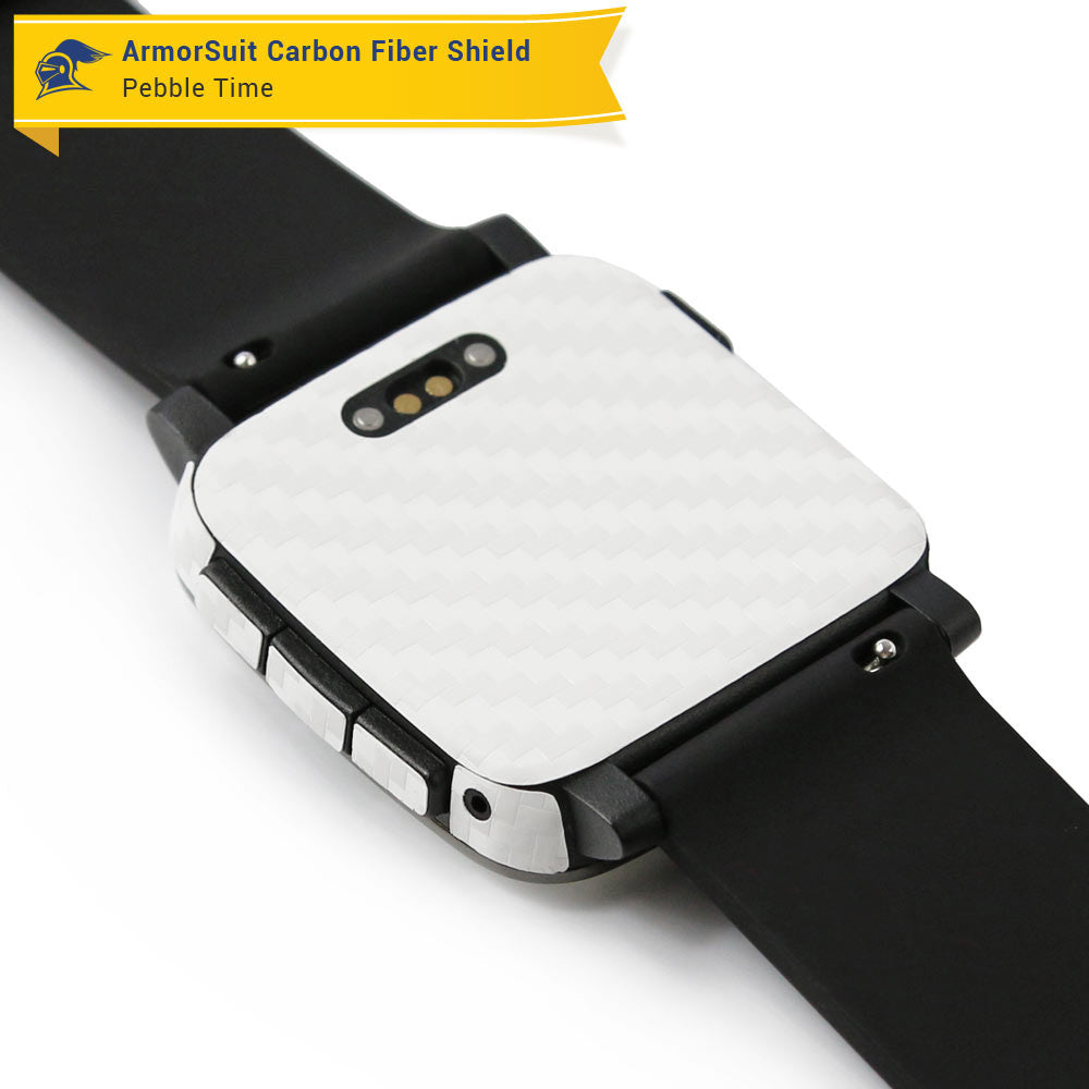 Pebble Time Screen Protector + White Carbon Fiber Skin