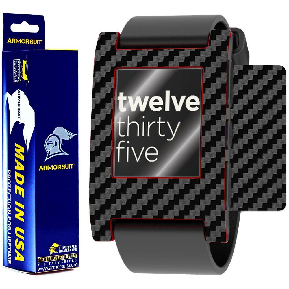 Pebble Smartwatch Screen Protector + Black Carbon Fiber Film Protector