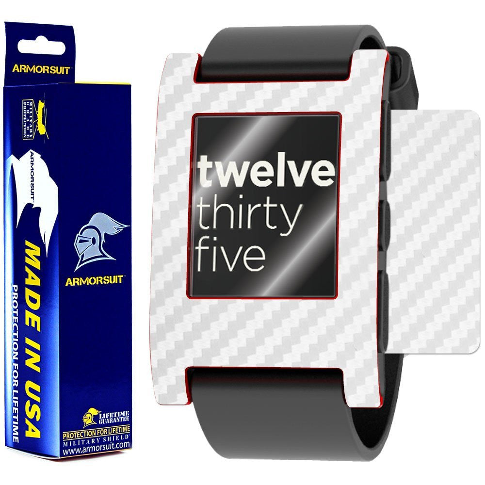 Pebble Smartwatch Screen Protector + White Carbon Fiber Film Protector