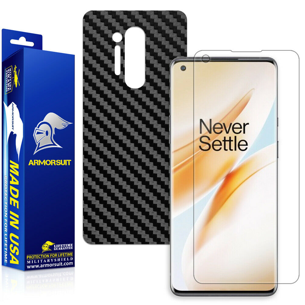 OnePlus 8 Screen Protector + Black Carbon Fiber Skin