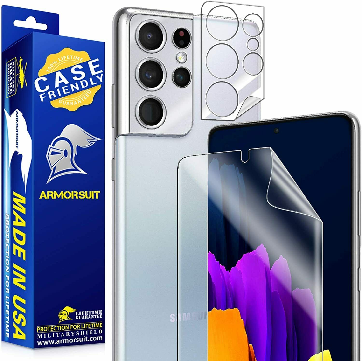 Samsung Galaxy S21 Ultra (6.8) Case-Friendly Screen Protector + 2-Pack (Camera Cover) Clear Camera Plate Lens Protector