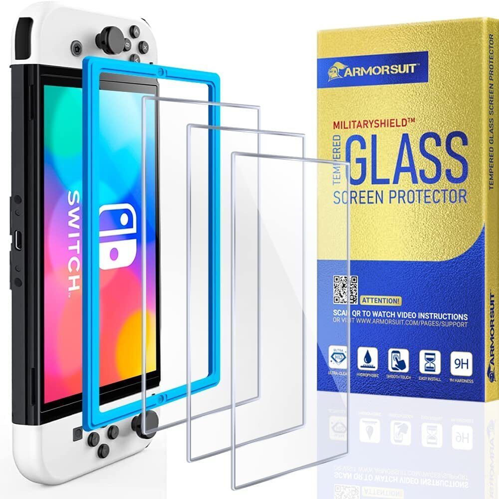 ArmorSuit Tempered Glass Screen Protector designed for Nintendo Switch OLED model 2021 - with Alignment Frame Bubble Free [3 Pack]