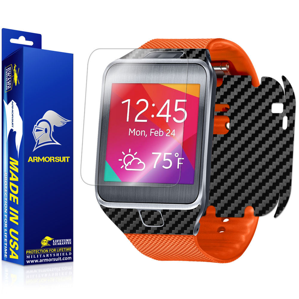 Samsung Galaxy Gear 2 Screen Protector + Black Carbon Fiber Film Protector