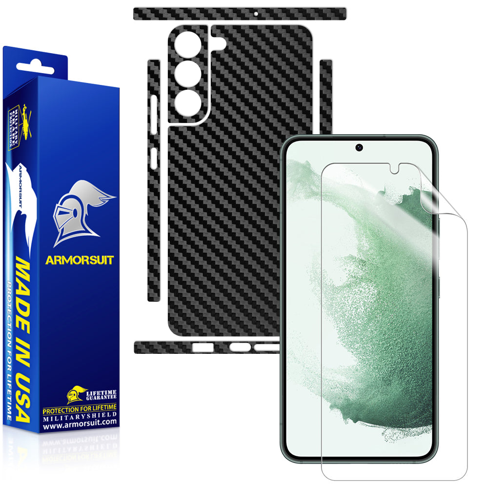 Armorsuit MilitaryShield Carbon Fiber Skin Wrap Film + HD Clear Screen Protector Designed for Samsung S22 (2022) - Anti-Bubble Film