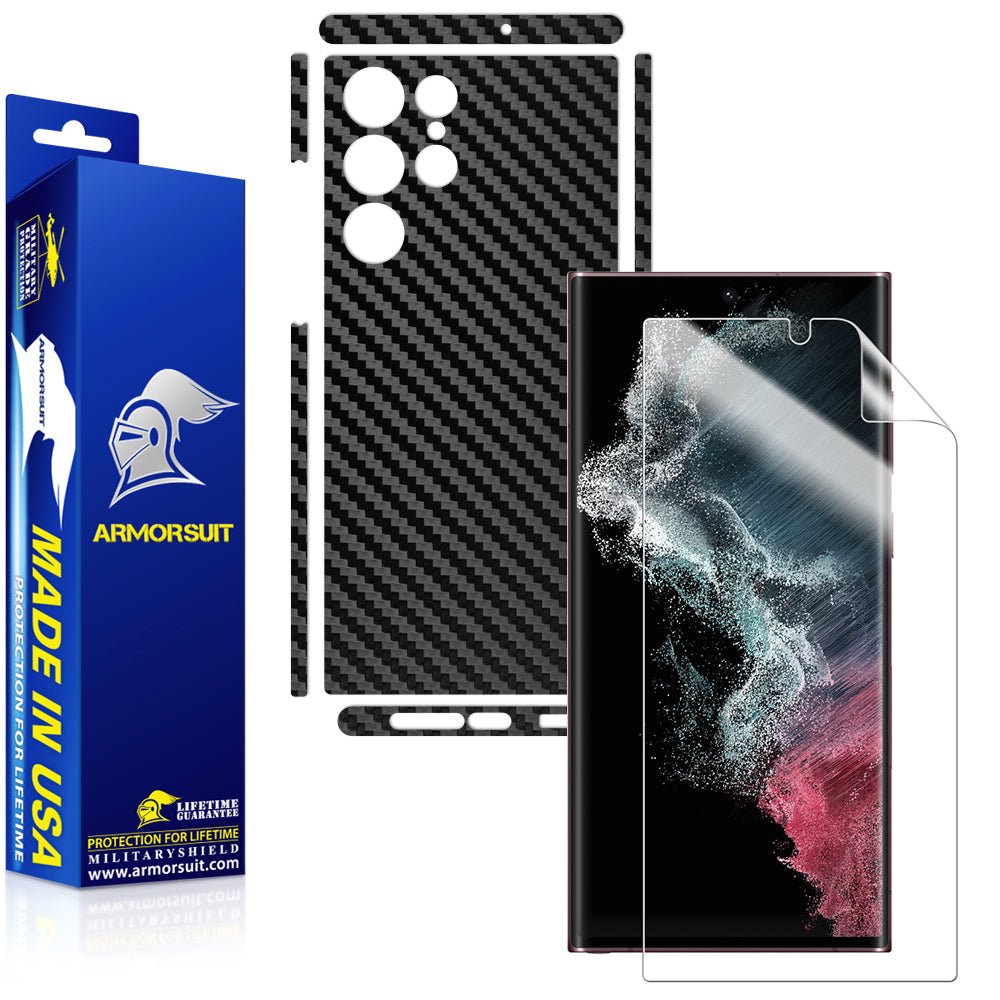 Armorsuit MilitaryShield Carbon Fiber Skin Wrap Film + HD Clear Screen Protector Designed for Samsung S22 Ultra (2022) - Anti-Bubble Film