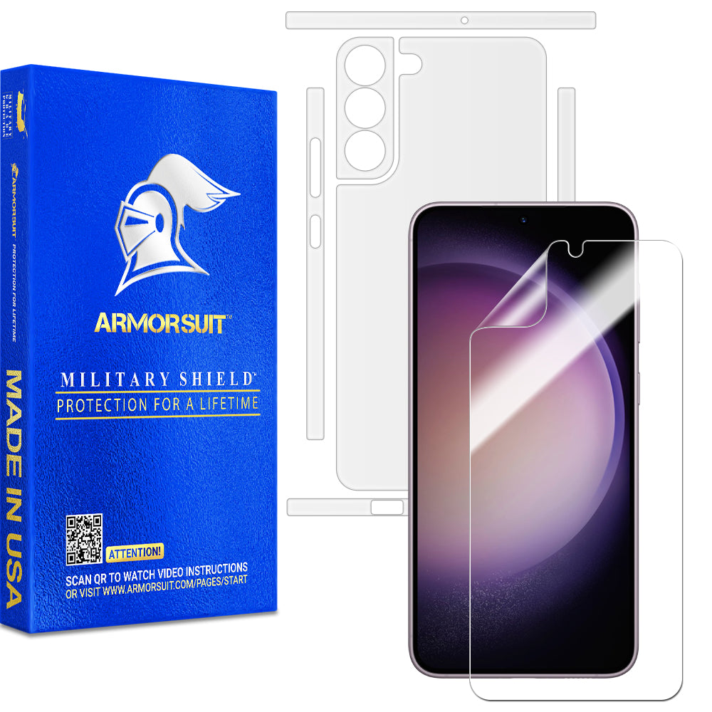 [2 + 1 Pack] Armorsuit MilitaryShield Full-Body Skin Film Clear / Matte + HD Clear Screen Protector Designed for Samsung S23 Plus (2023) - Anti-Bubble Film