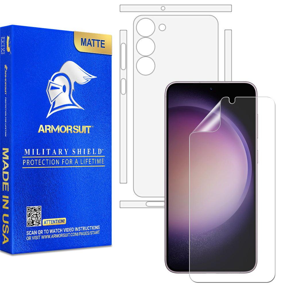 [2 + 1 Pack] Armorsuit MilitaryShield Full-Body Skin Film Clear / Matte + HD Clear Screen Protector Designed for Samsung S23 Plus (2023) - Anti-Bubble Film