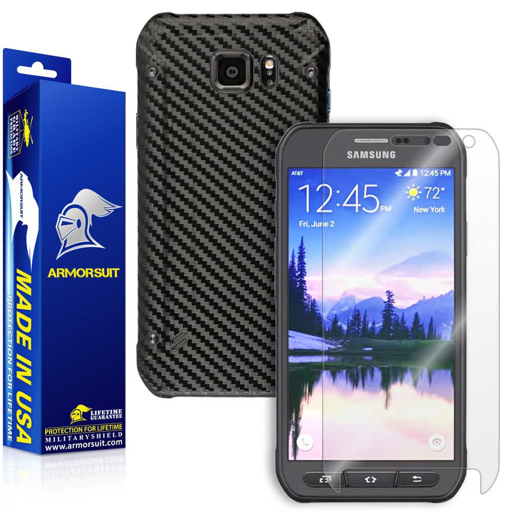 Samsung Galaxy S6 Active Screen Protector + Carbon Fiber Skin Protector