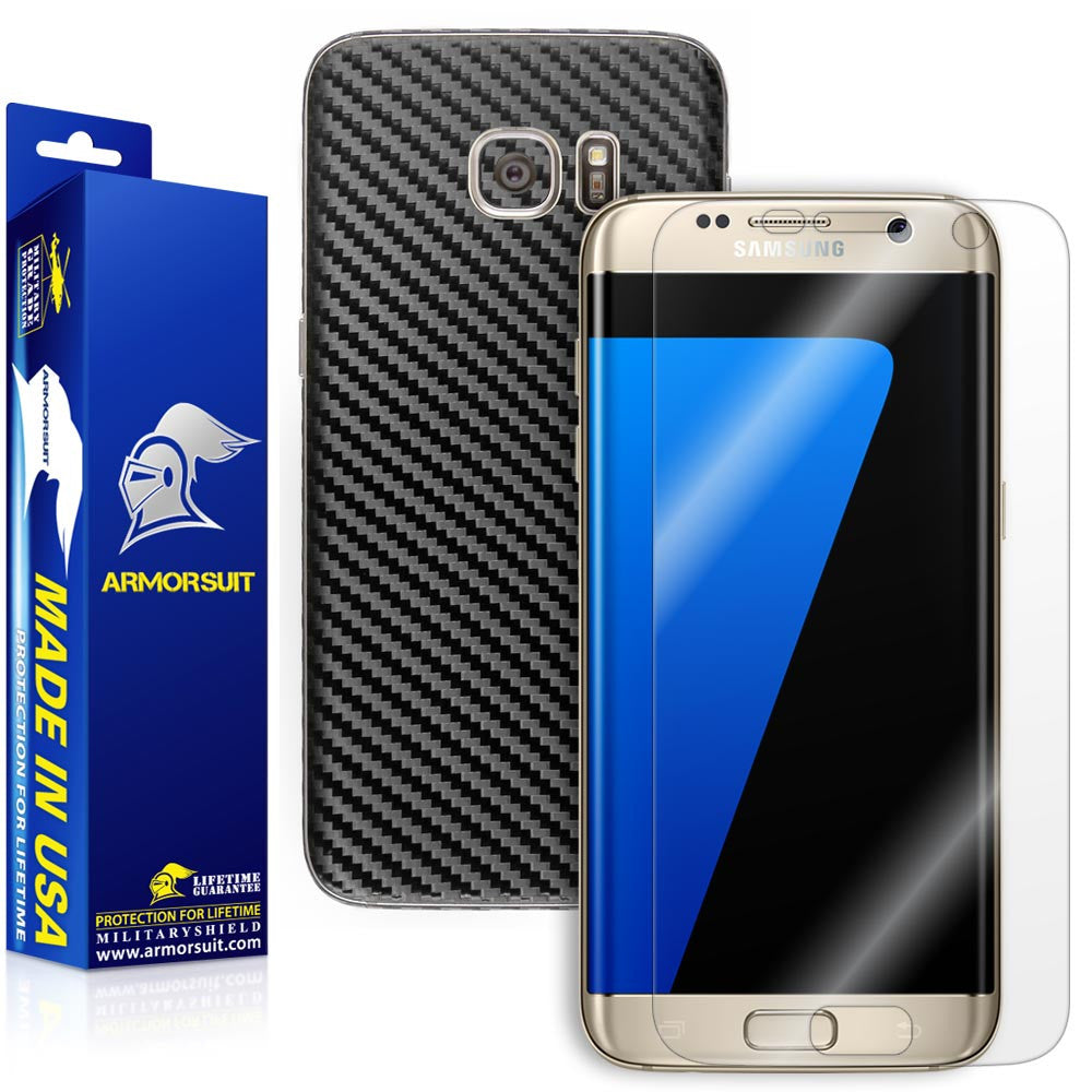 Samsung Galaxy S7 Edge Plus Screen Protector [Full Screen Coverage] + Black Carbon Fiber Skin