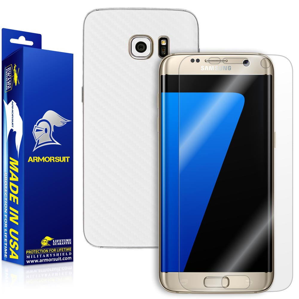 Samsung Galaxy S7 Edge Plus Screen Protector [Full Screen Coverage] + White Carbon Fiber Skin