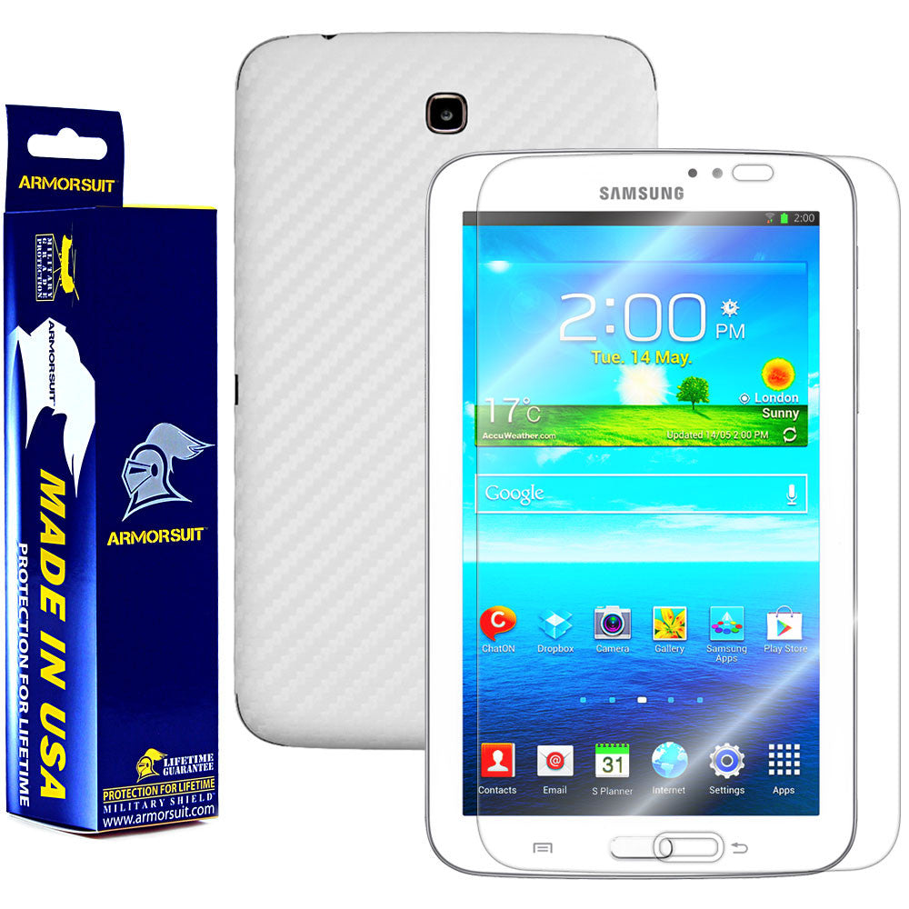 Samsung Galaxy Tab 3 7.0 Screen Protector + White Carbon Fiber Film Protector
