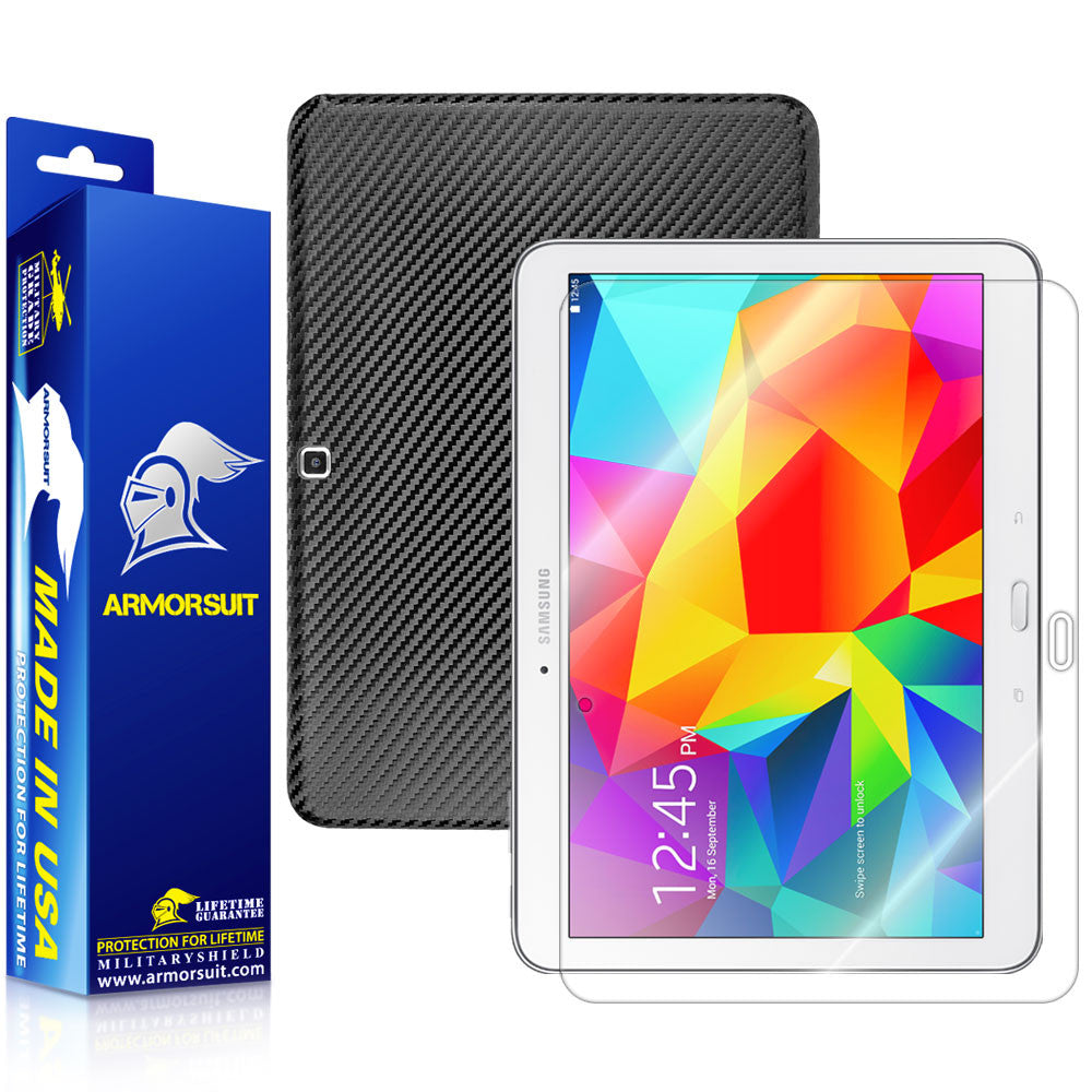 Samsung Galaxy Tab 4 10.1 Screen Protector + Black Carbon Fiber Film Protector