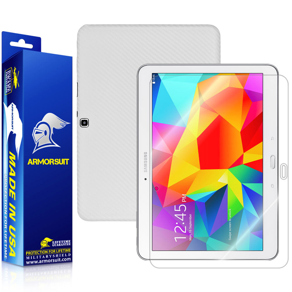 Samsung Galaxy Tab 4 10.1 Screen Protector + White Carbon Fiber Film Protector