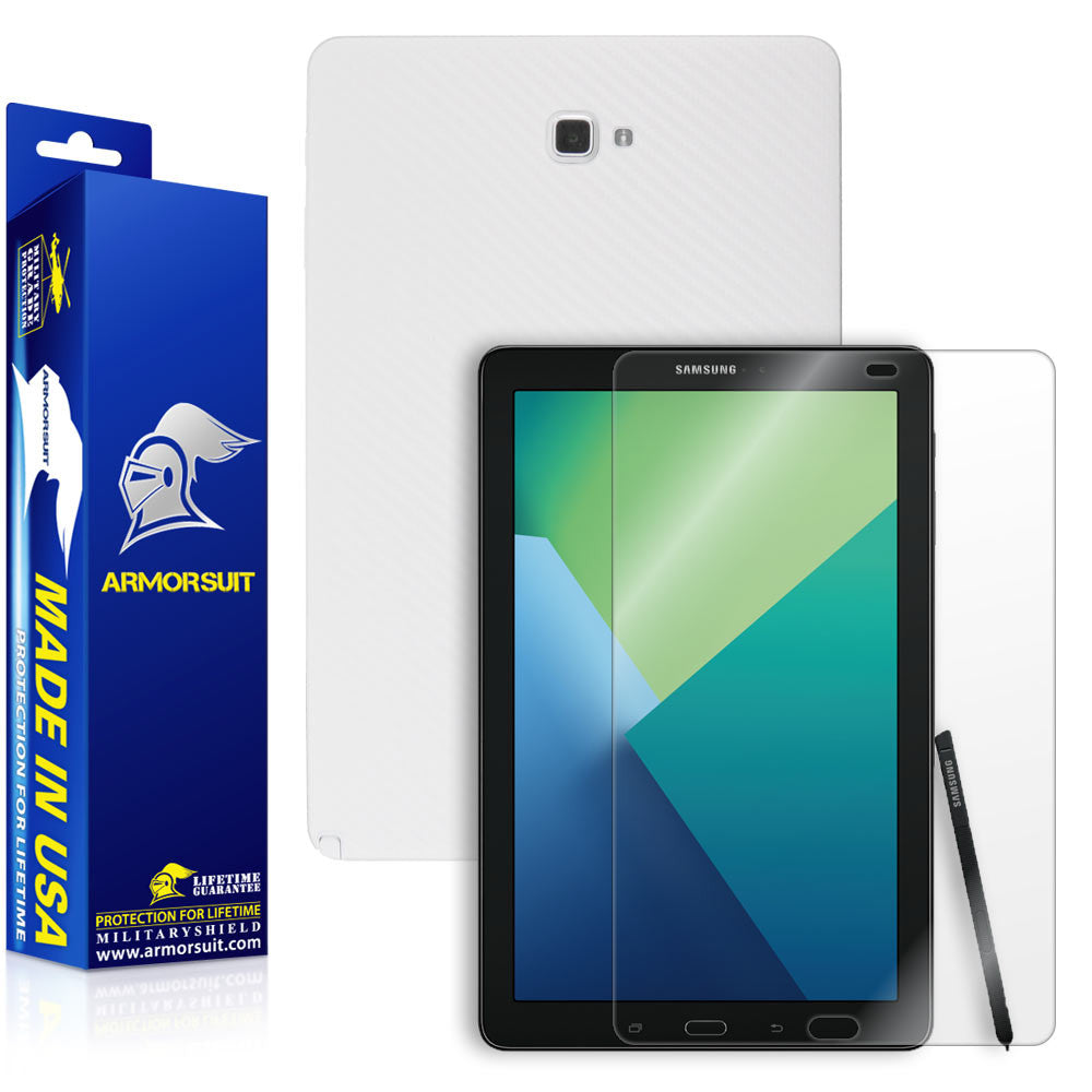 Samsung Galaxy Tab 10.1 (2016) [WITH S PEN] Screen Protector + White Carbon Fiber Skin