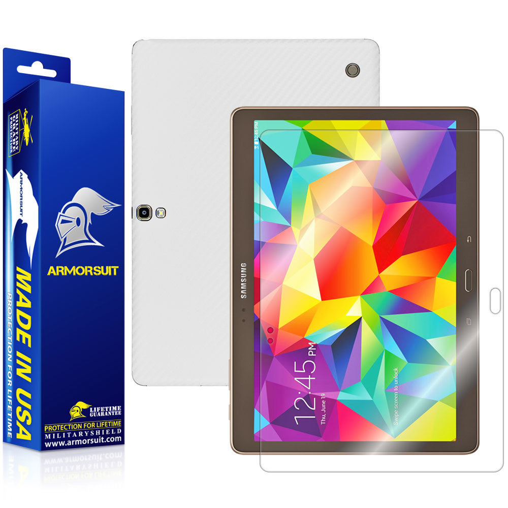 Samsung Galaxy Tab S 10.5 Screen Protector + White Carbon Fiber Film Protector