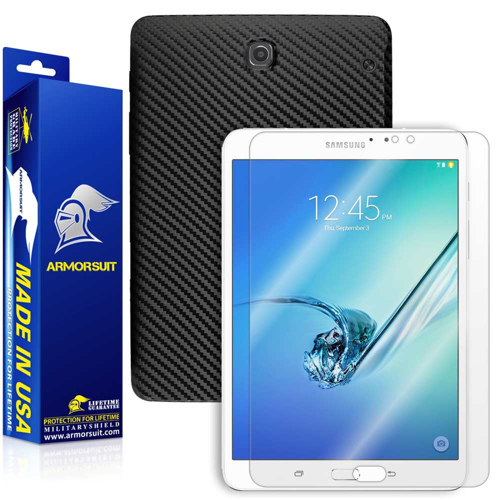 Samsung Galaxy Tab S2 8.0 Screen Protector + Black Carbon Fiber Skin