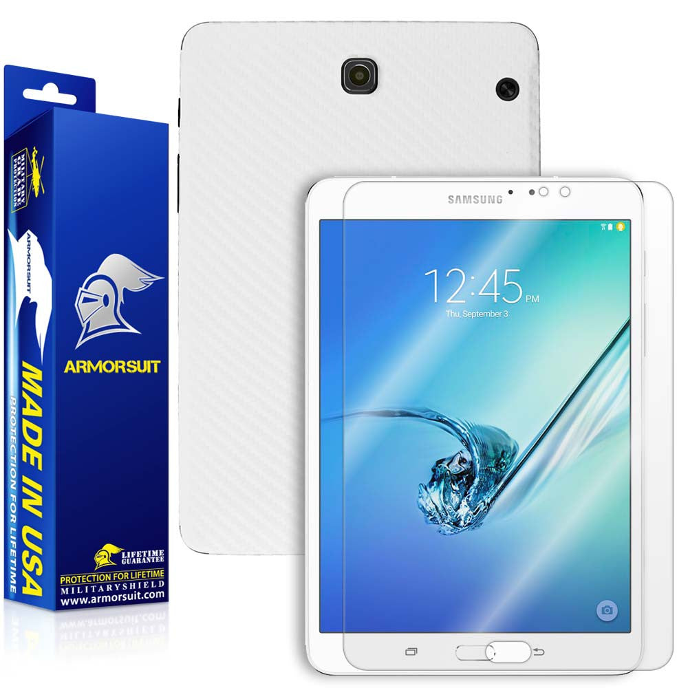 Samsung Galaxy Tab S2 8.0 Screen Protector + White Carbon Fiber Skin