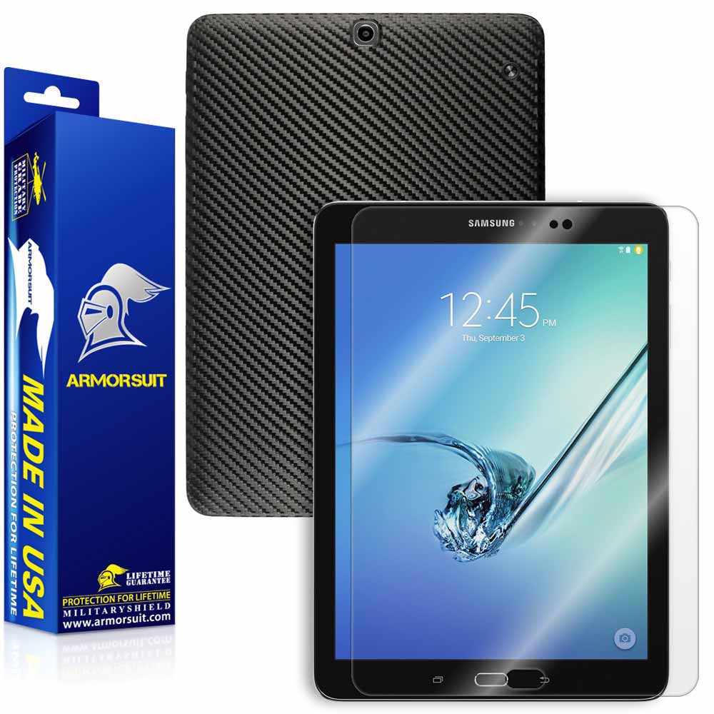 Samsung Galaxy Tab S2 9.7 Screen Protector + Black Carbon Fiber Skin