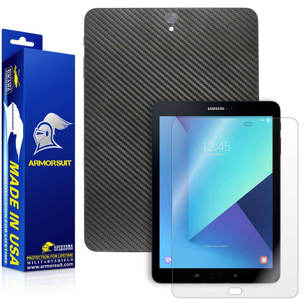 Samsung Galaxy Tab S3 9.7 Screen Protector + Black Carbon Fiber Skin