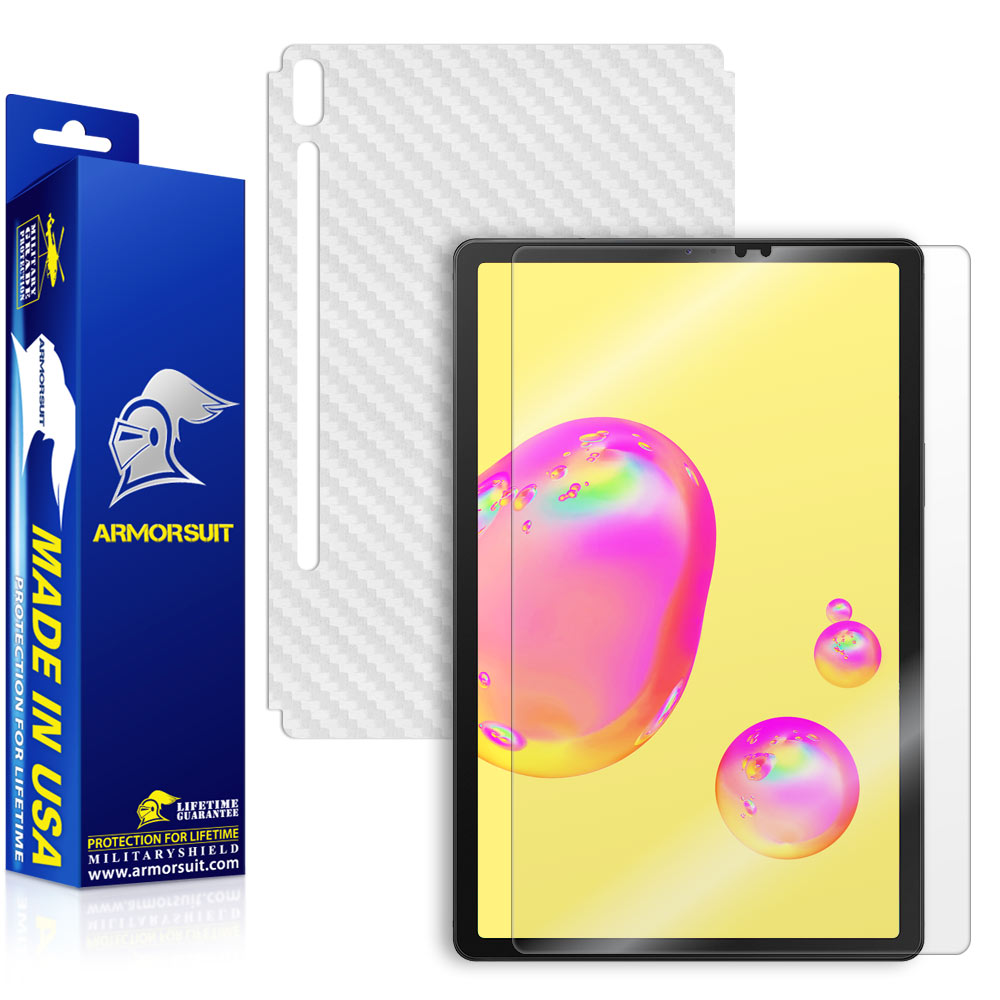 Samsung Galaxy Tab S6 Screen Protector + White Carbon Fiber Skin