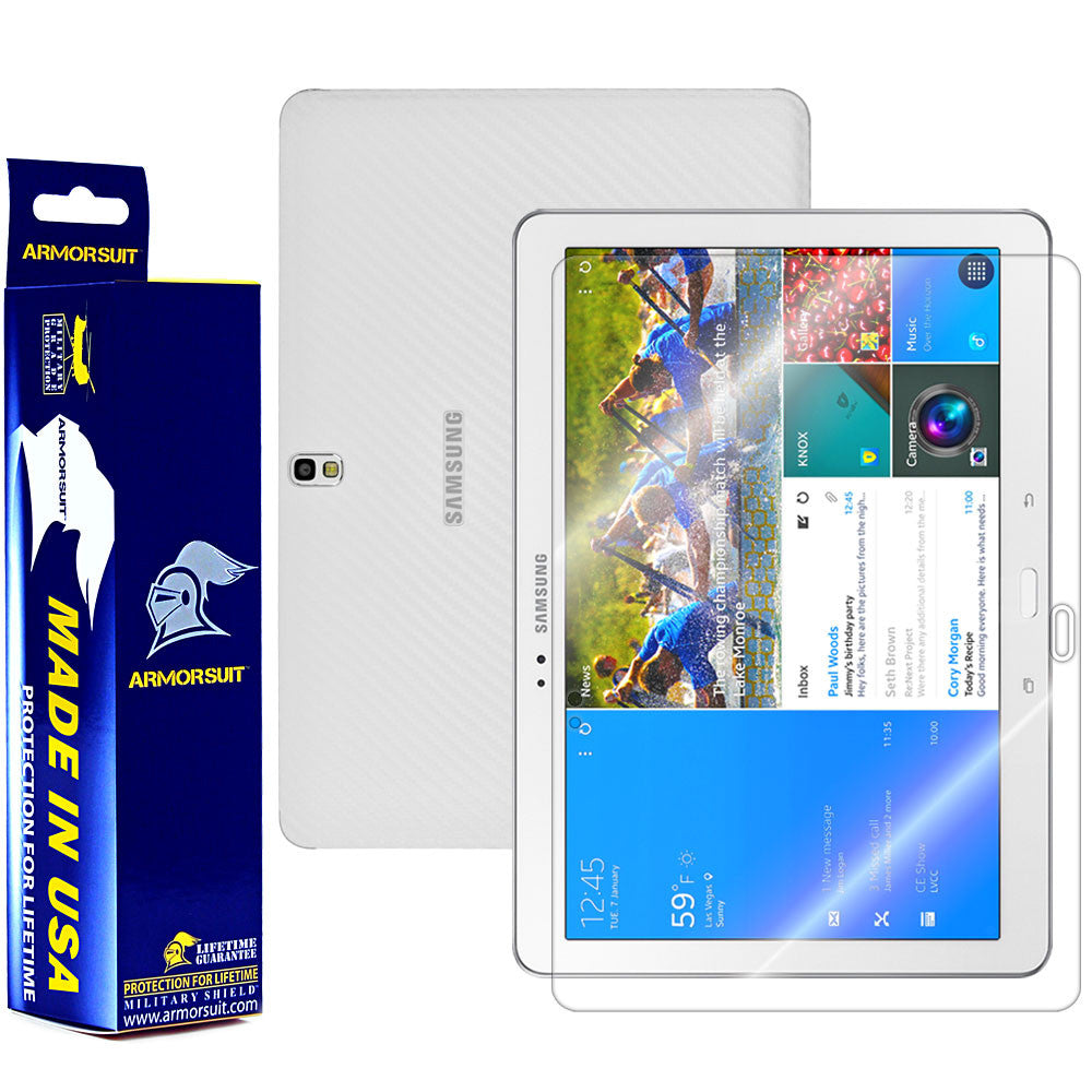 Samsung Galaxy TabPRO 10.1" Screen Protector + White Carbon Fiber Film Protector
