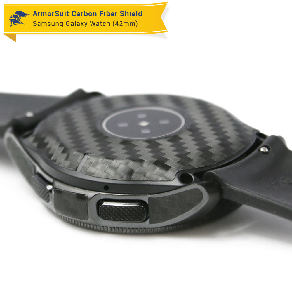 Galaxy Watch (42mm) Screen Protector + Black Carbon Fiber Skin