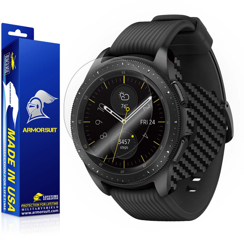 Galaxy Watch (42mm) Screen Protector + Black Carbon Fiber Skin