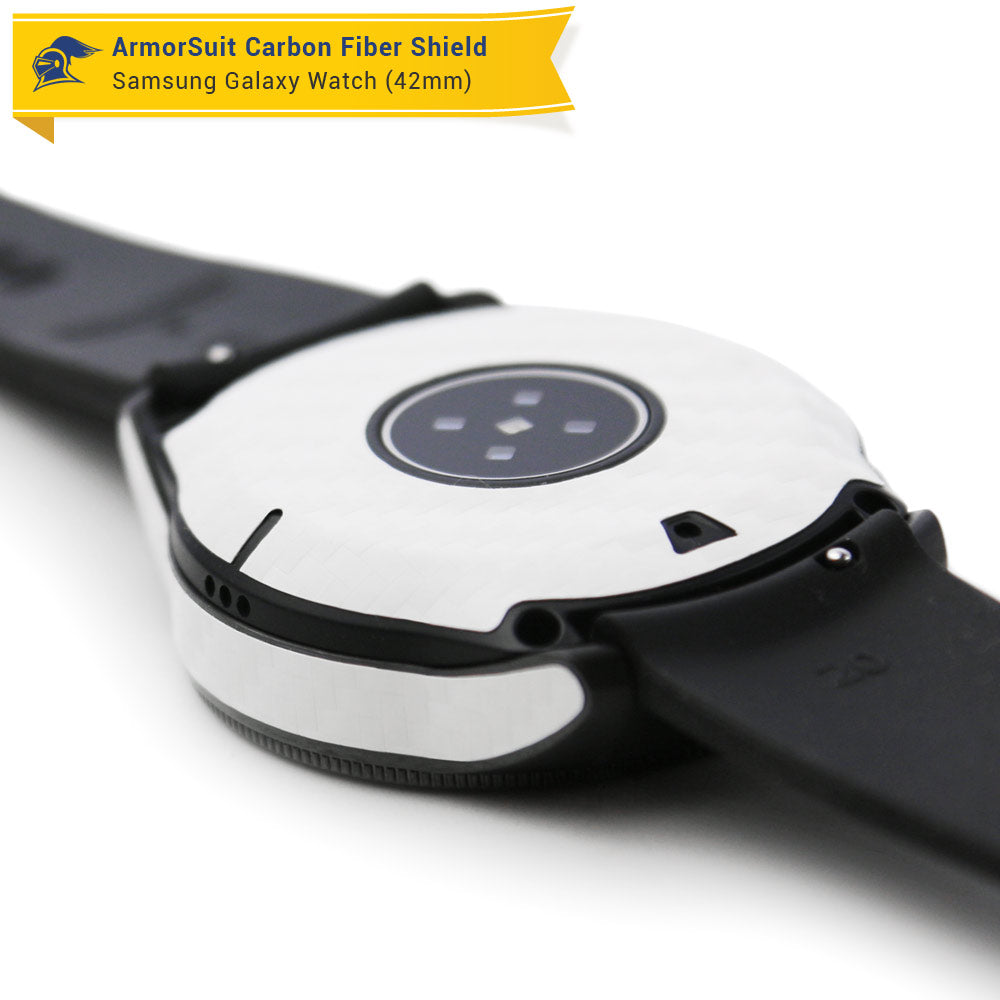 Galaxy Watch (42mm) Screen Protector + White Carbon Fiber Skin