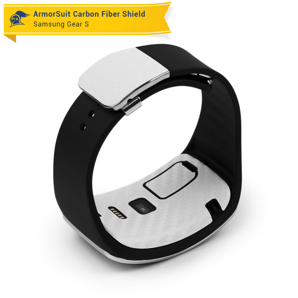 Samsung Gear S Screen Protector + White Carbon Fiber Skin
