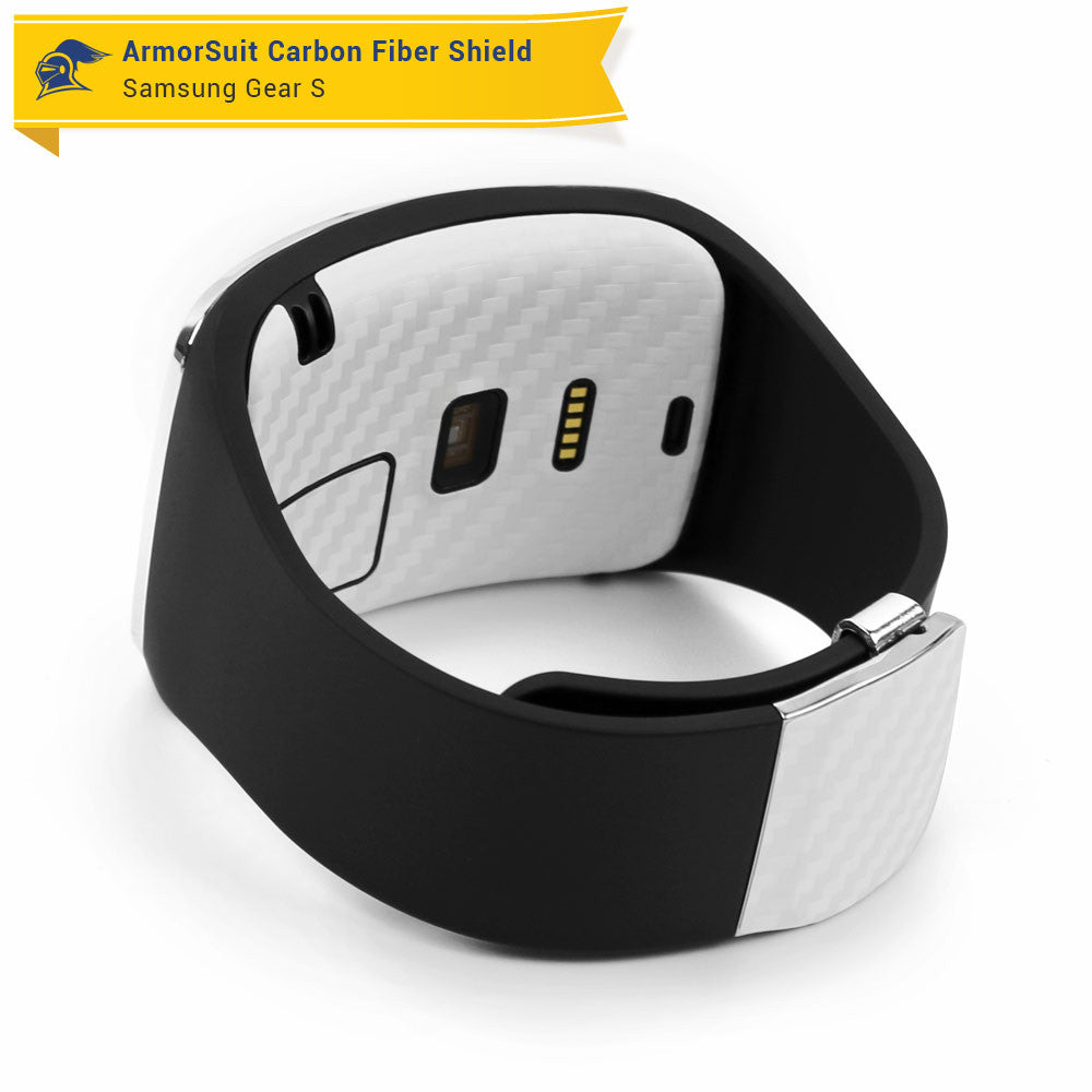 Samsung Gear S Screen Protector + White Carbon Fiber Skin