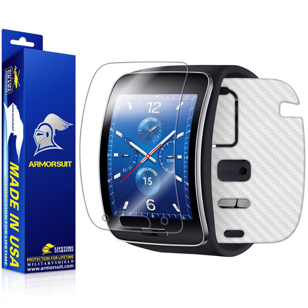 Samsung Gear S Screen Protector + White Carbon Fiber Skin