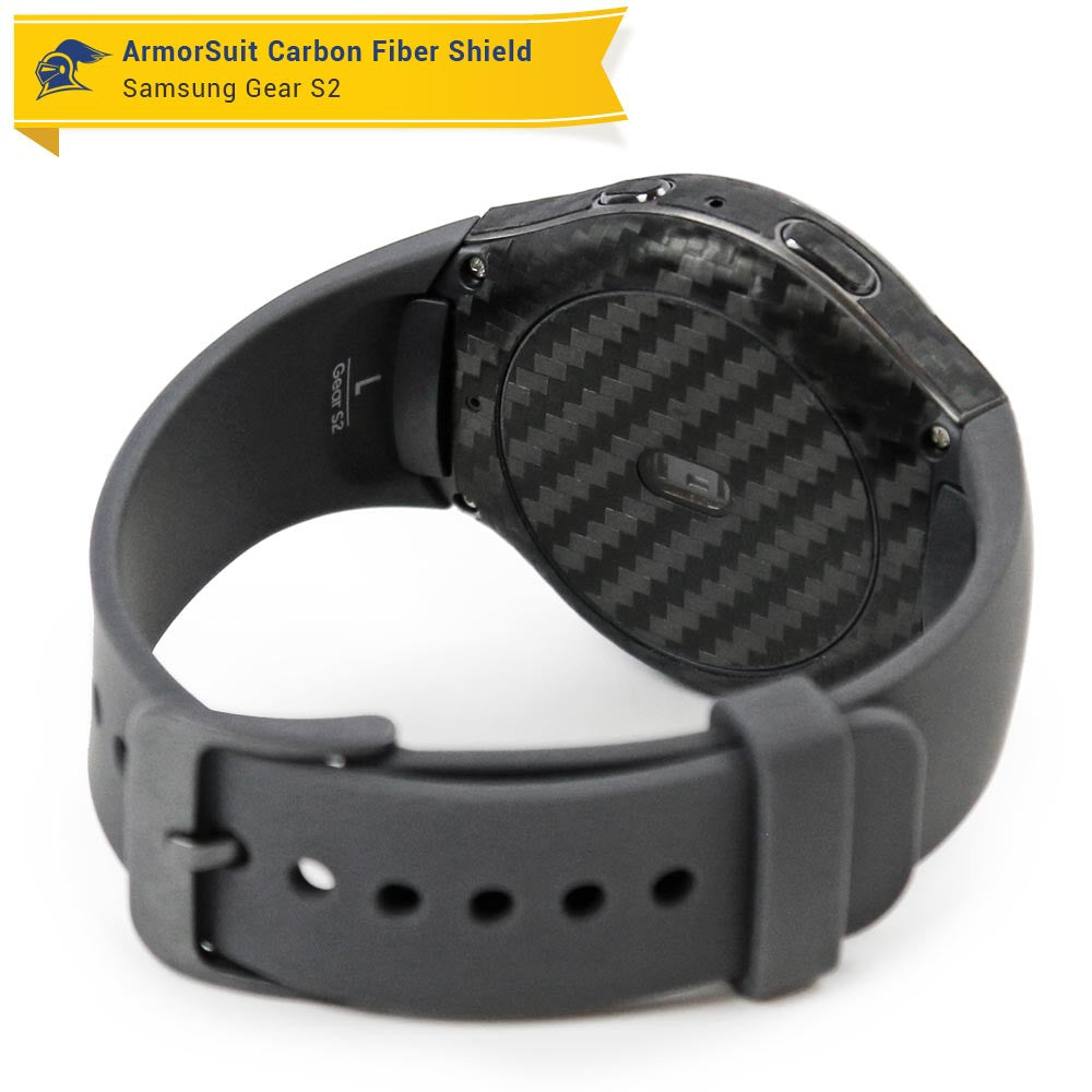 Samsung Gear S2 Screen Protector + Black Carbon Fiber Skin