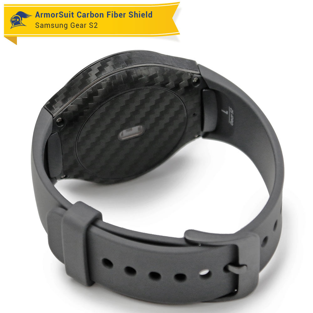 Samsung Gear S2 Screen Protector + Black Carbon Fiber Skin